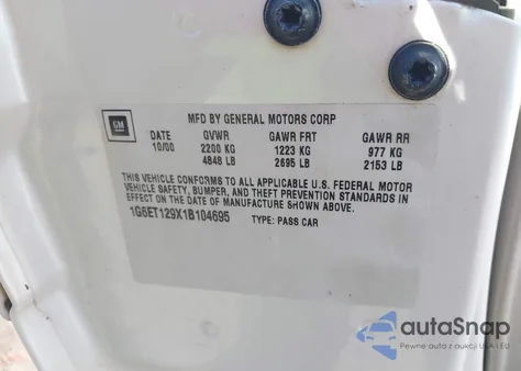 2001 Cadillac Eldorado Etc из США, поврежденный, VIN 1G6ET129X1B104695